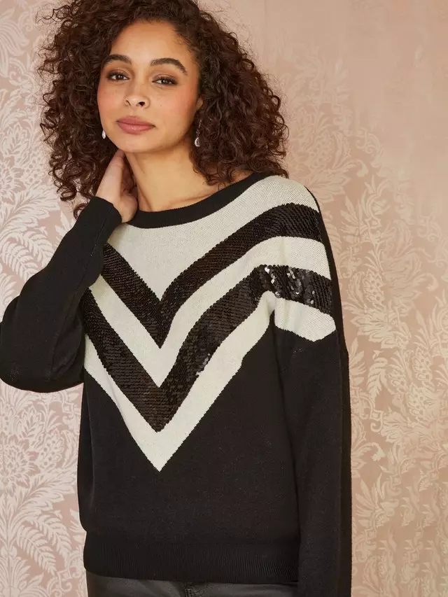 

Джемпер Yumi Sequin Chevron Relaxed, черный