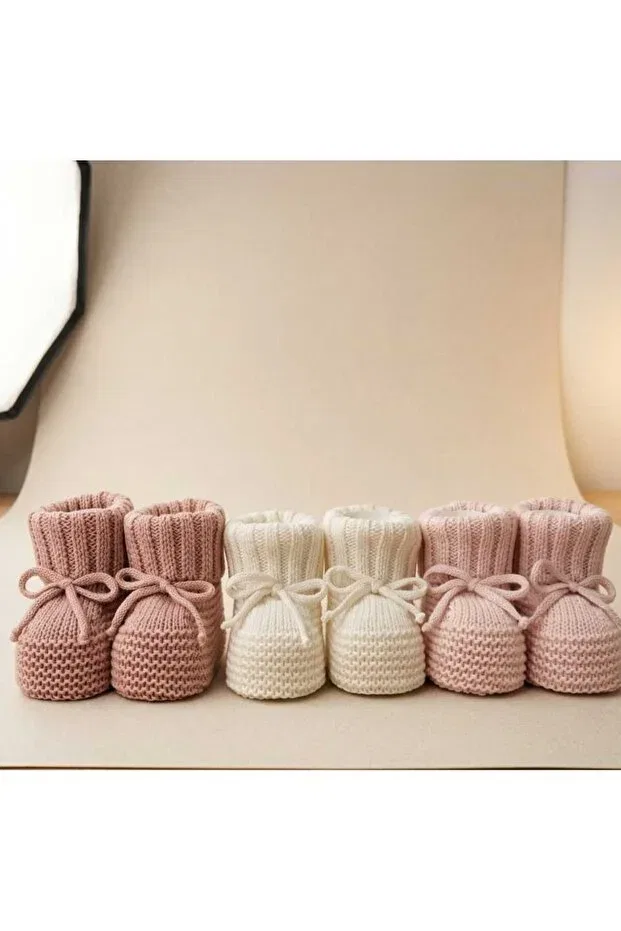 Детские пинетки для девочек из трикотажа комплект Ida Triko, Pink Ecru Dried Roses