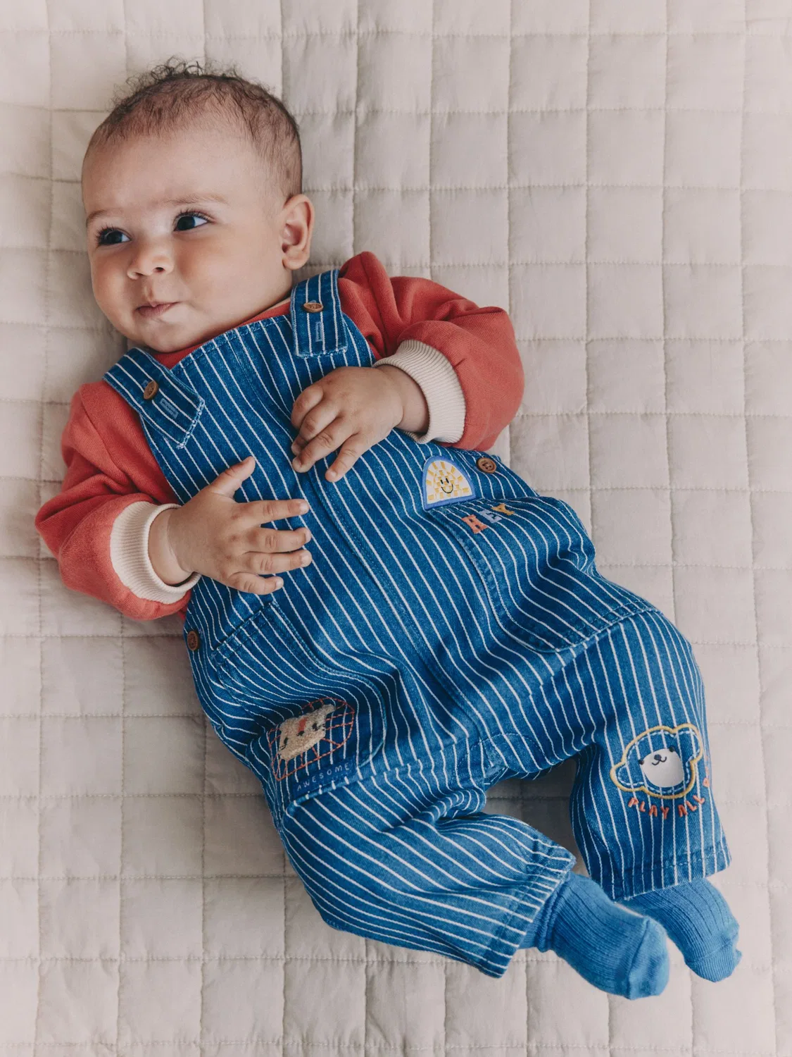 Комбинезон джинсовый с боди, Bright Character Stripe Next, бежевый