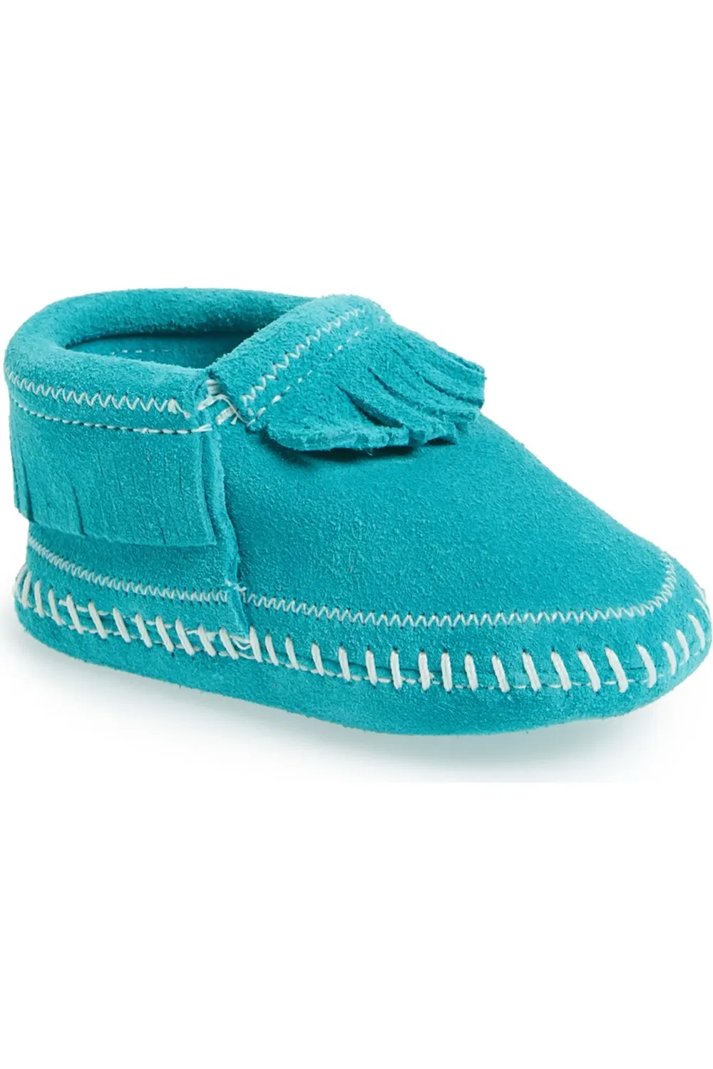 Детские ботинки мокасины с бахромой Riley Minnetonka, бирюзовый