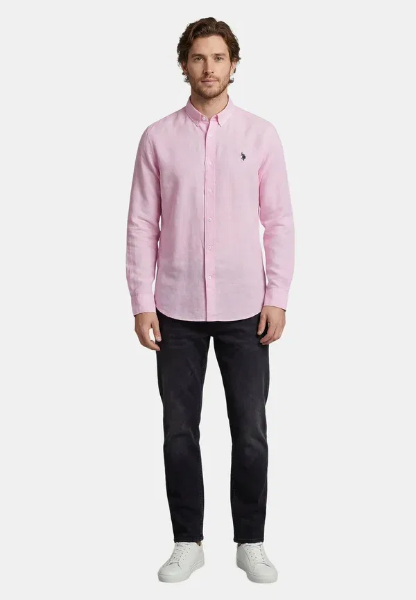 Рубашка из льна и хлопка Usblaake U.S. Polo Assn., pink, розовый — фото 2