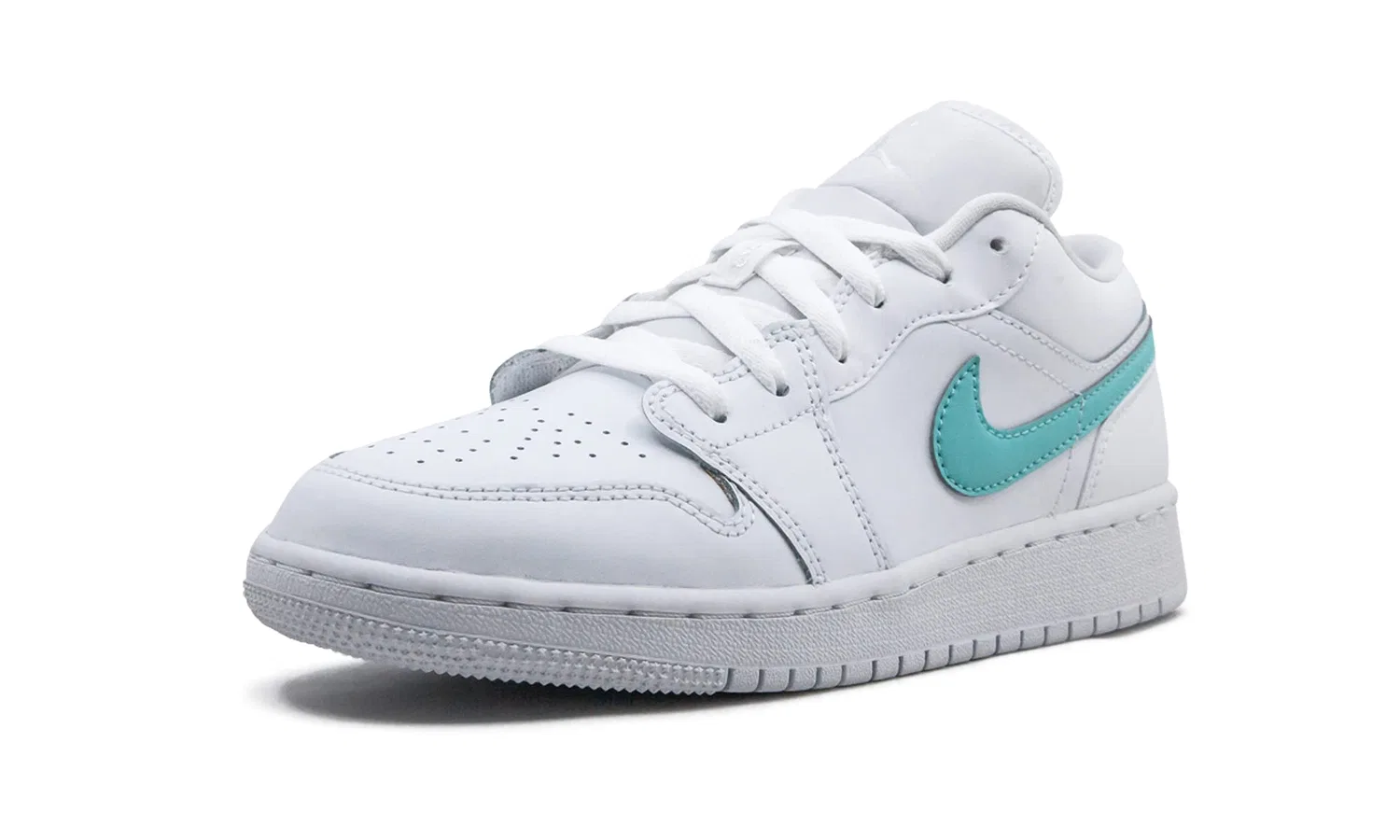 Детские кроссовки для мальчиков с принтом Air Jordan 1 Low (Gs) NIKE, White/Multicolor-Light Aqua — фото 4