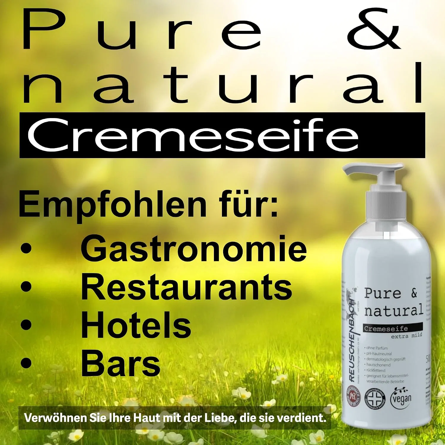 Кремовое мыло для рук Reuschenbach Pure & Natural, 12 x 500 мл — фото 4