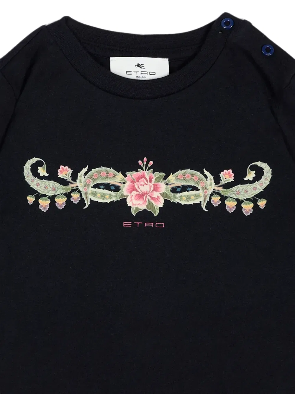 Футболка с цветочным принтом и пуговицами на плечах Etro Kids, черный — фото 3