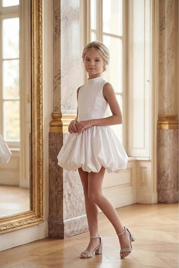 Детское платье для девочек с принтом Monaray Fabric Butikhappykids, White