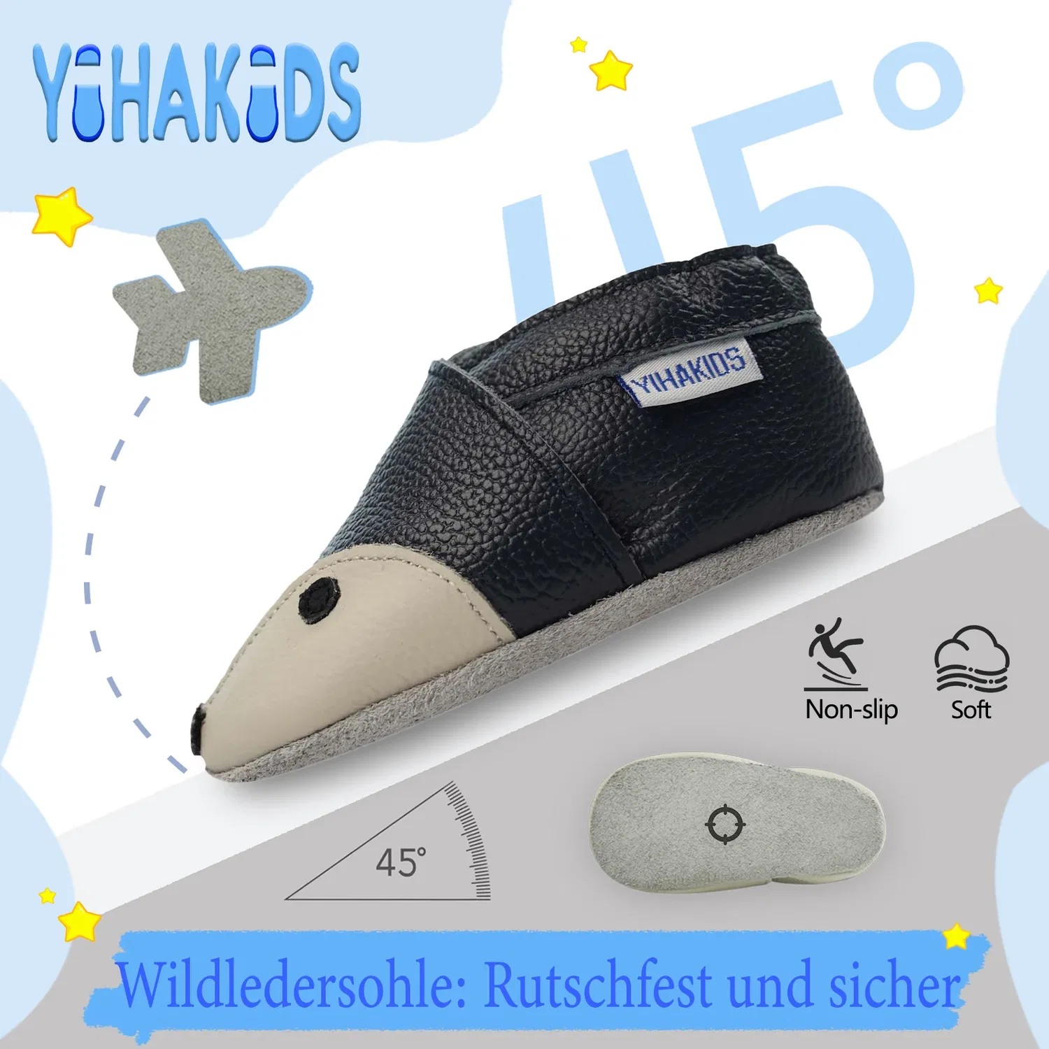 Пинетки кожаные с нескользящей подошвой Fuchs-Muster Yihakids, темно-синий — фото 3