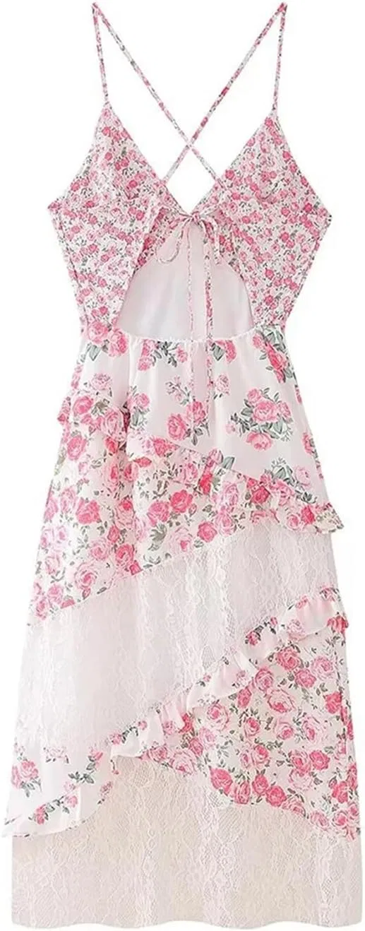 Женское платье с цветочным принтом и кружевом A-силуэта, Floral Dress — фото 3