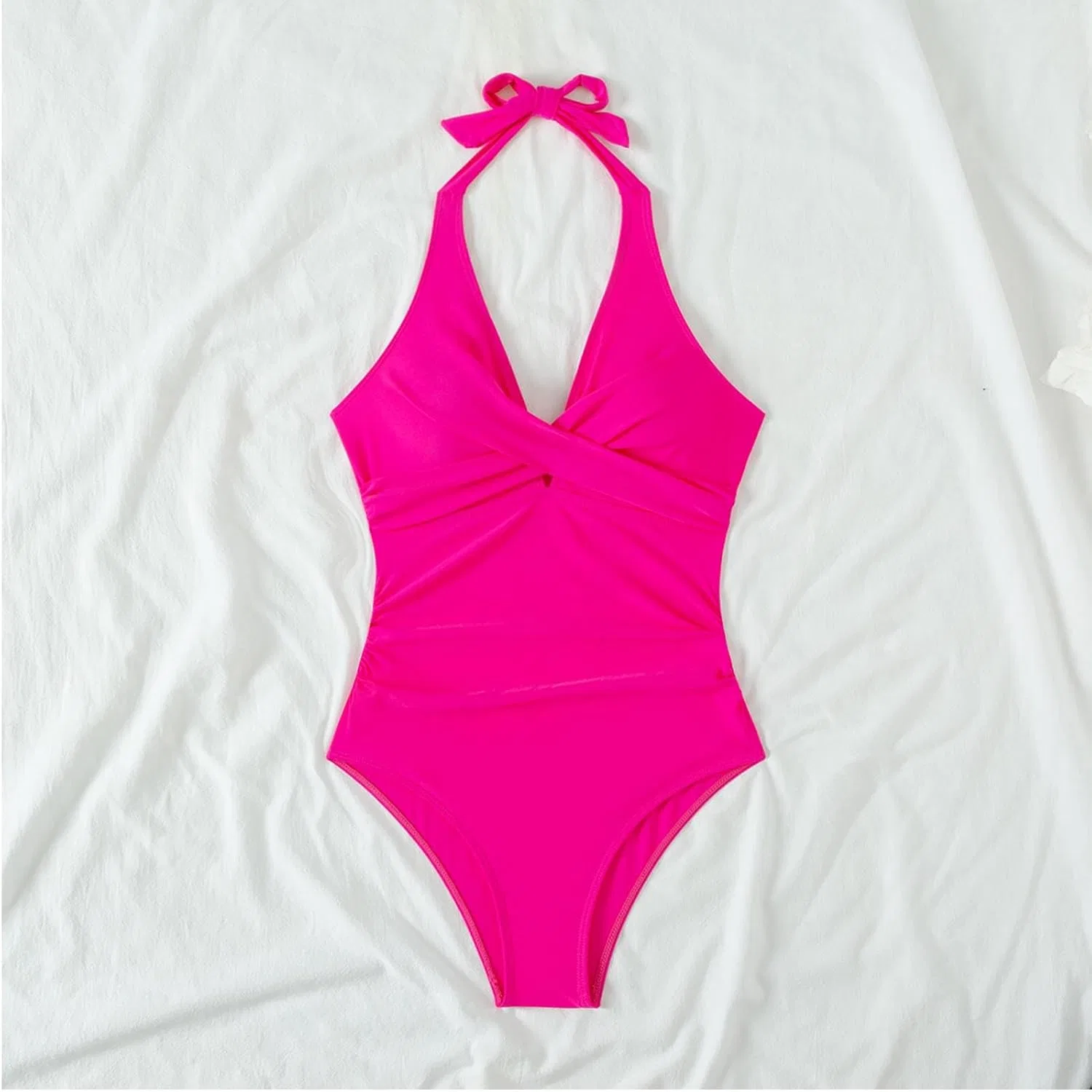 Женский цельный купальник с V-образным вырезом и сетчатыми вставками, Hot Pink — фото 3