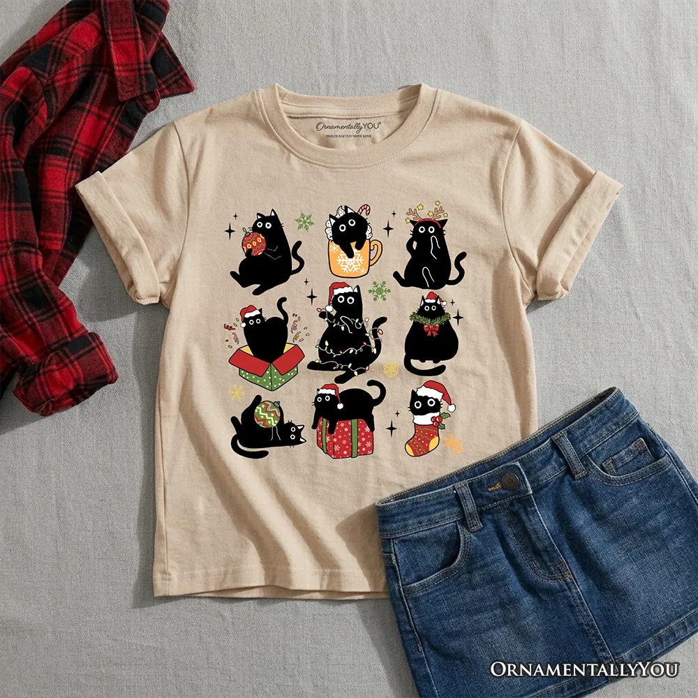 Детская футболка для мальчиков с принтом Christmas Cat Youth T-Shirt OrnamentallyYou, Sand