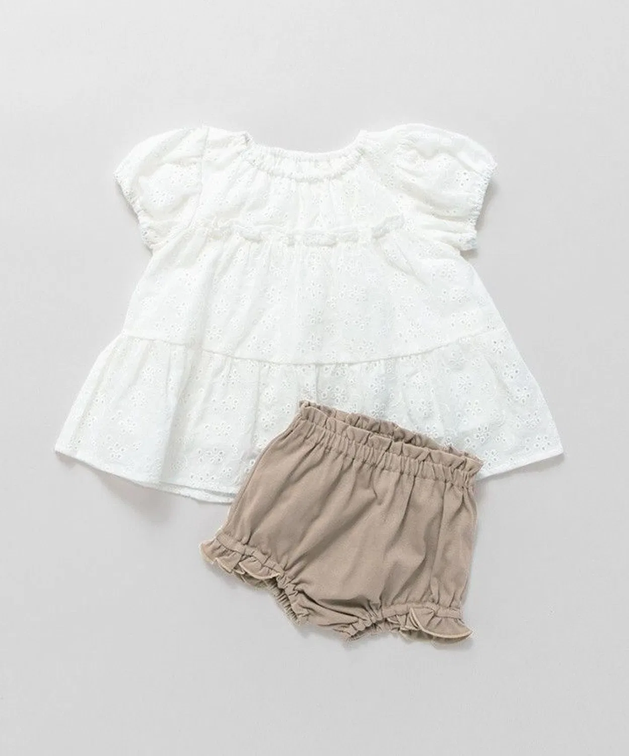 Детский комплект из туники и шорт с кружевной отделкой, модель Overlay Lace, branshes, Off White