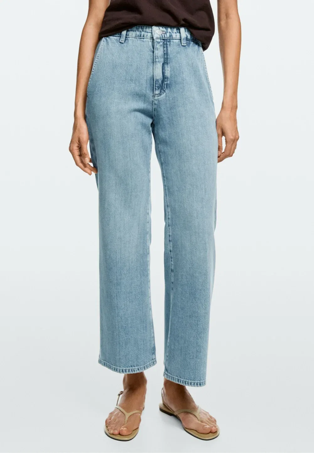 Джинсы с высокой талией, укороченные, расклешенные, прямые Massimo Dutti, Blue Denim