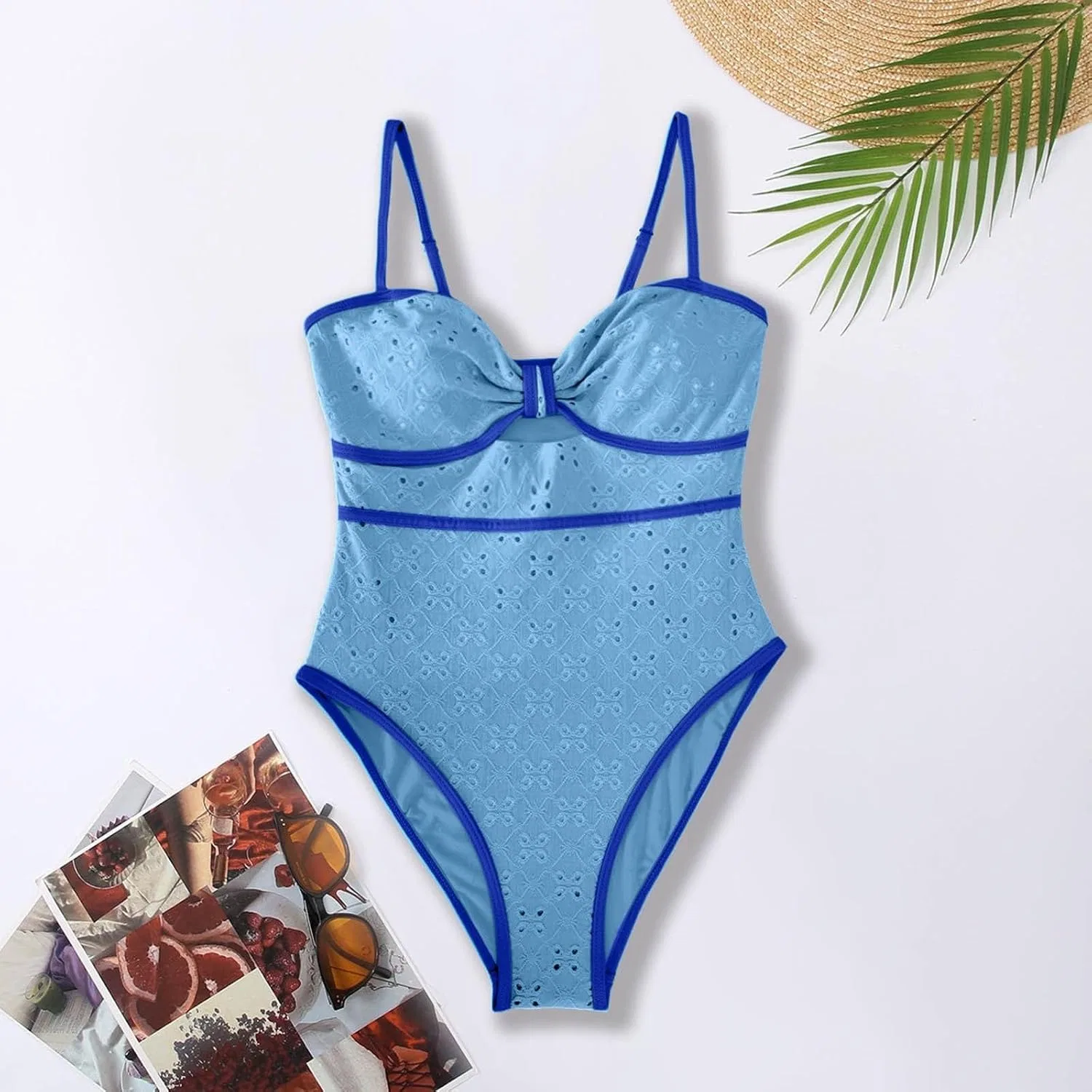 Женский цельный купальник с вырезами, цветочный Monokini, Blue — фото 3