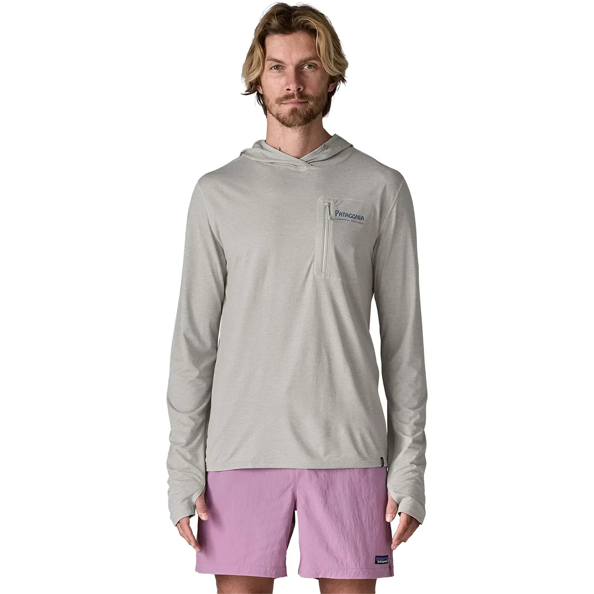 Мужская худи с длинным рукавом Capilene Cool Water People Banner Sun Hoodie Patagonia, Crisp Grey/Salt Grey X-Dye