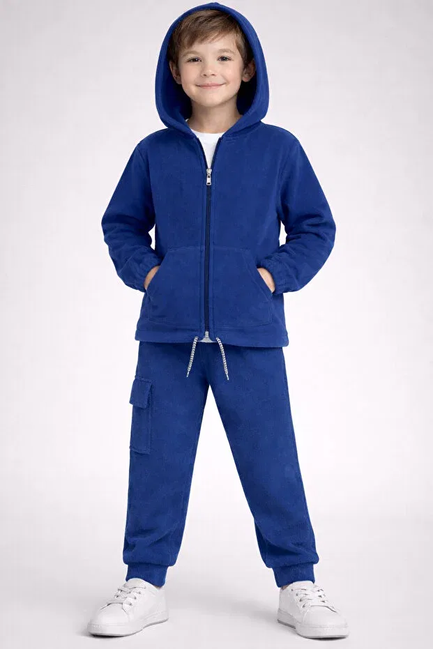 Детский спортивный костюм для мальчиков из флиса с капюшоном Gonca Bebe, Navy Blue — фото 2