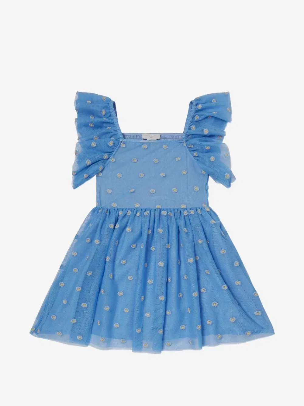 Платье с оборками и цветочной вышивкой Stella McCartney Kids, синий