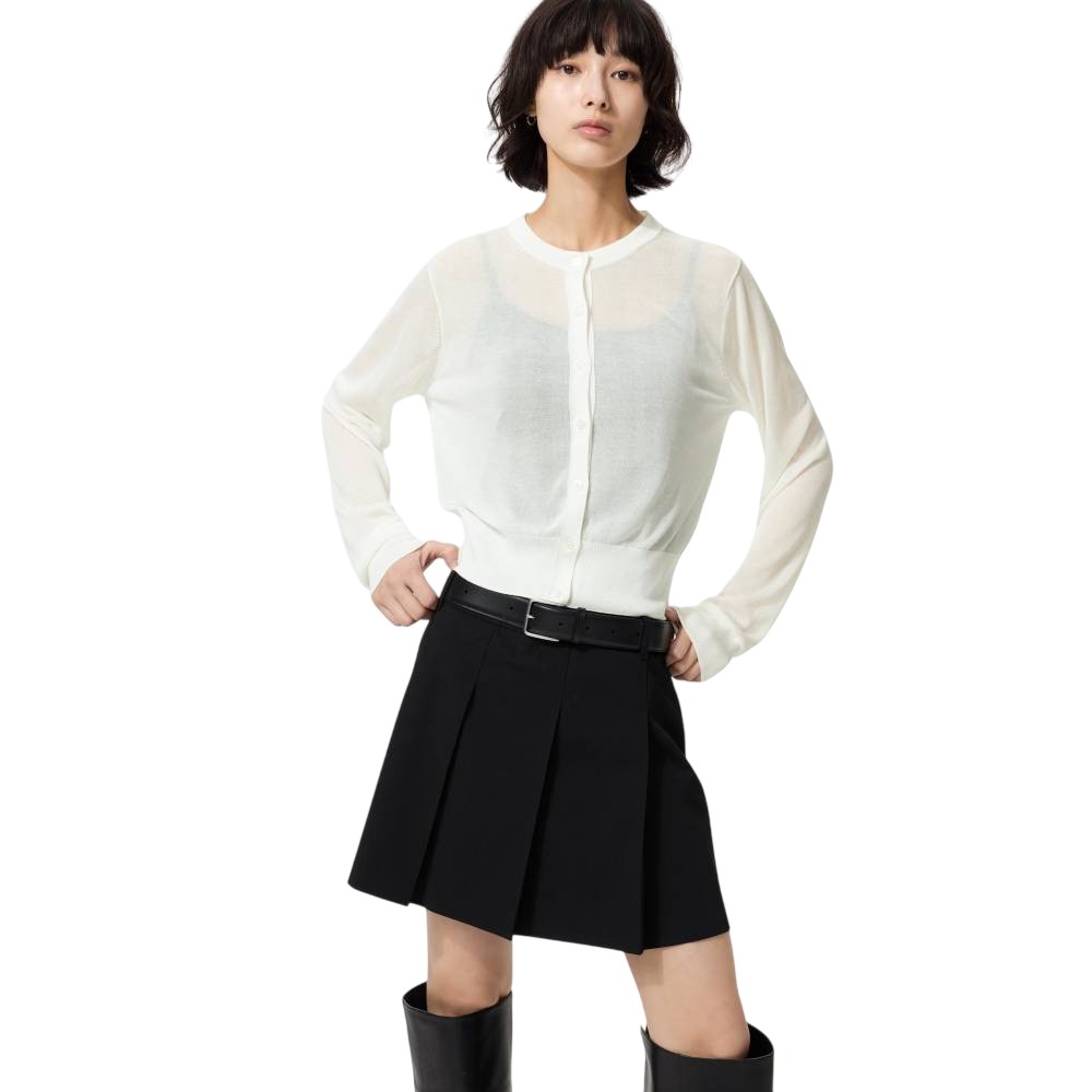 Кардиган Uniqlo Sheer Сrew Neck Short / washable, 01 белый