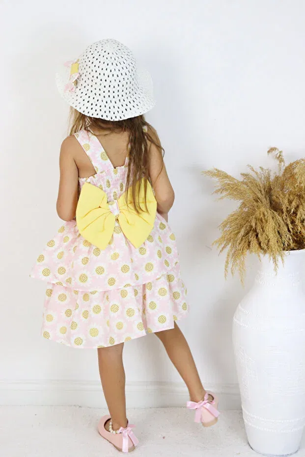 Детское платье для девочек с принтом в горошек Back Bow Detailed Hat Dress Colored Baby, Pink — фото 3