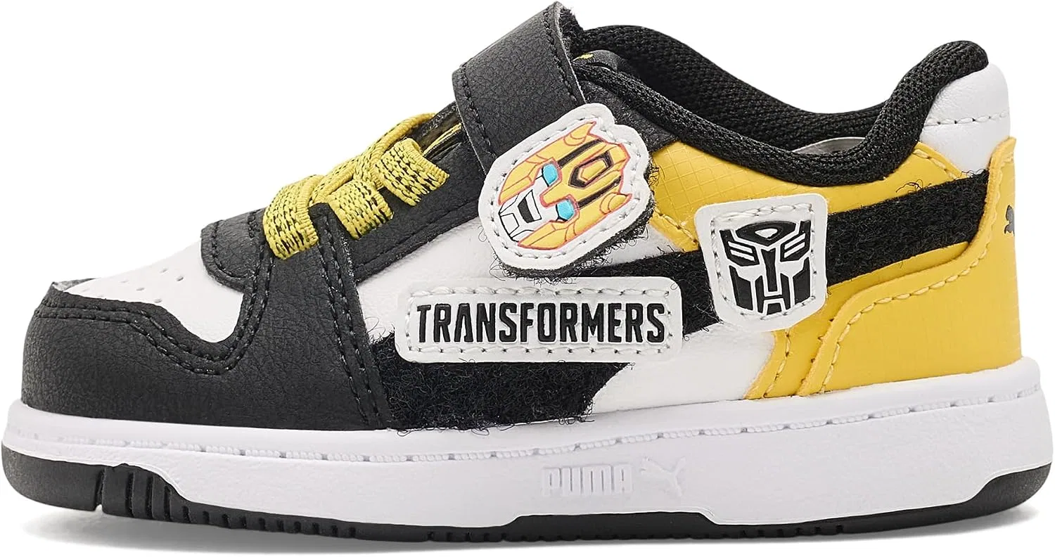 Детские кроссовки для мальчиков с альтернативной застежкой Rebound Slam Lo PUMA, Puma White-Puma Black-Bright Mango Yellow — фото 4