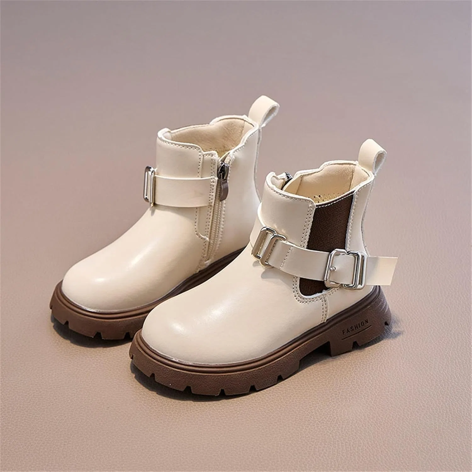 Детские ботинки для девочек с боковой молнией Ctreela, Beige — фото 3