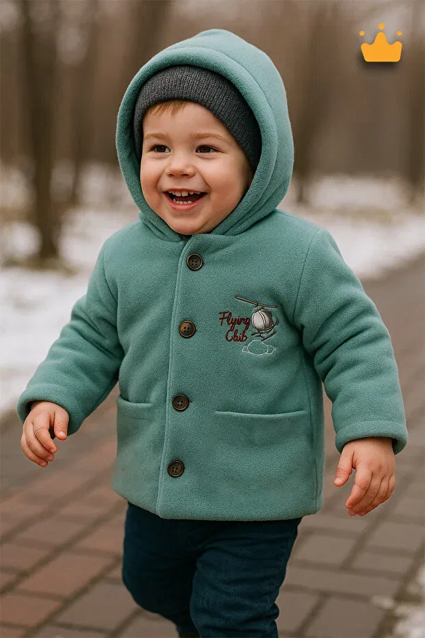 Детское зимнее пальто для девочек на флисе с капюшоном Babydola, Mint Green