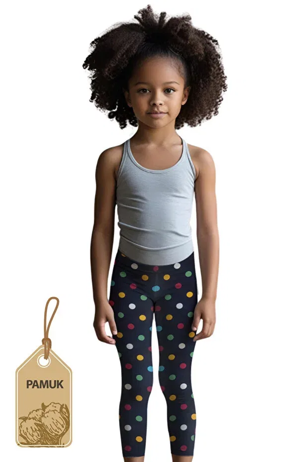 Детские леггинсы для девочек с принтом Mk Mukko Kids, Black Polka Dot — фото 4