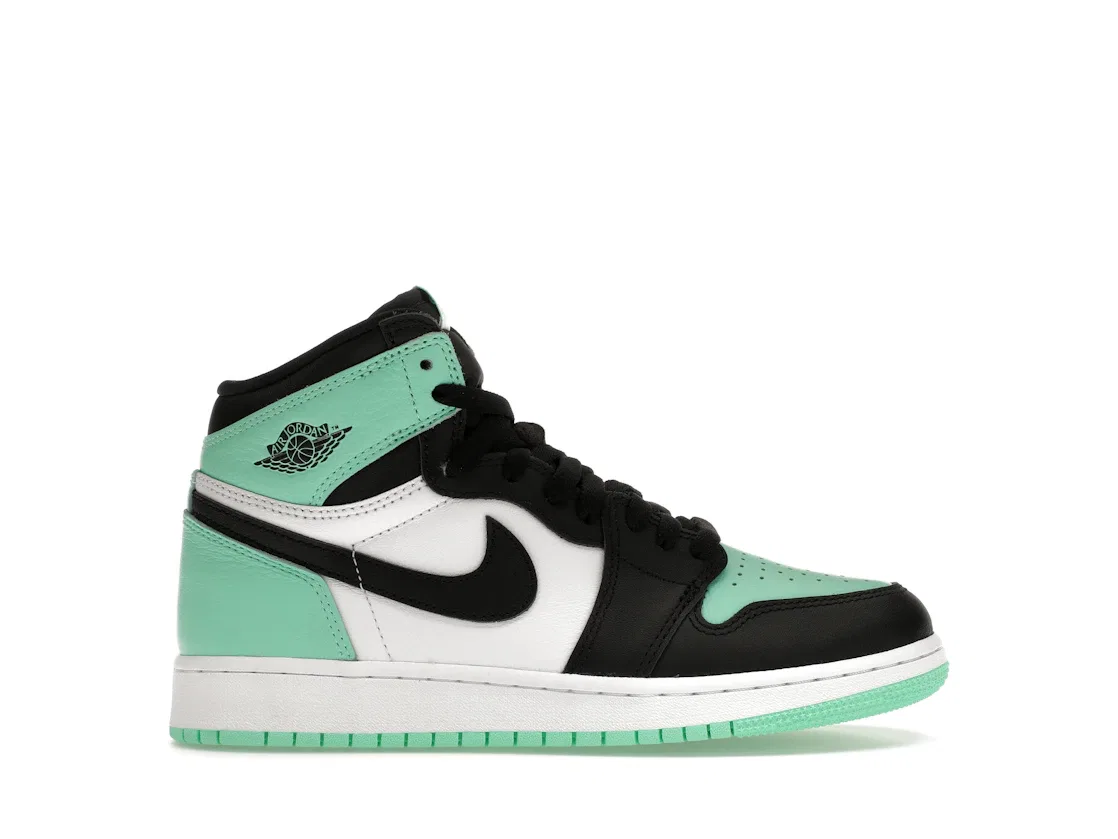 Детские кроссовки Lifestyle с контрастной расцветкой Jordan 1 Retro High OG, White/Black/Green Glow