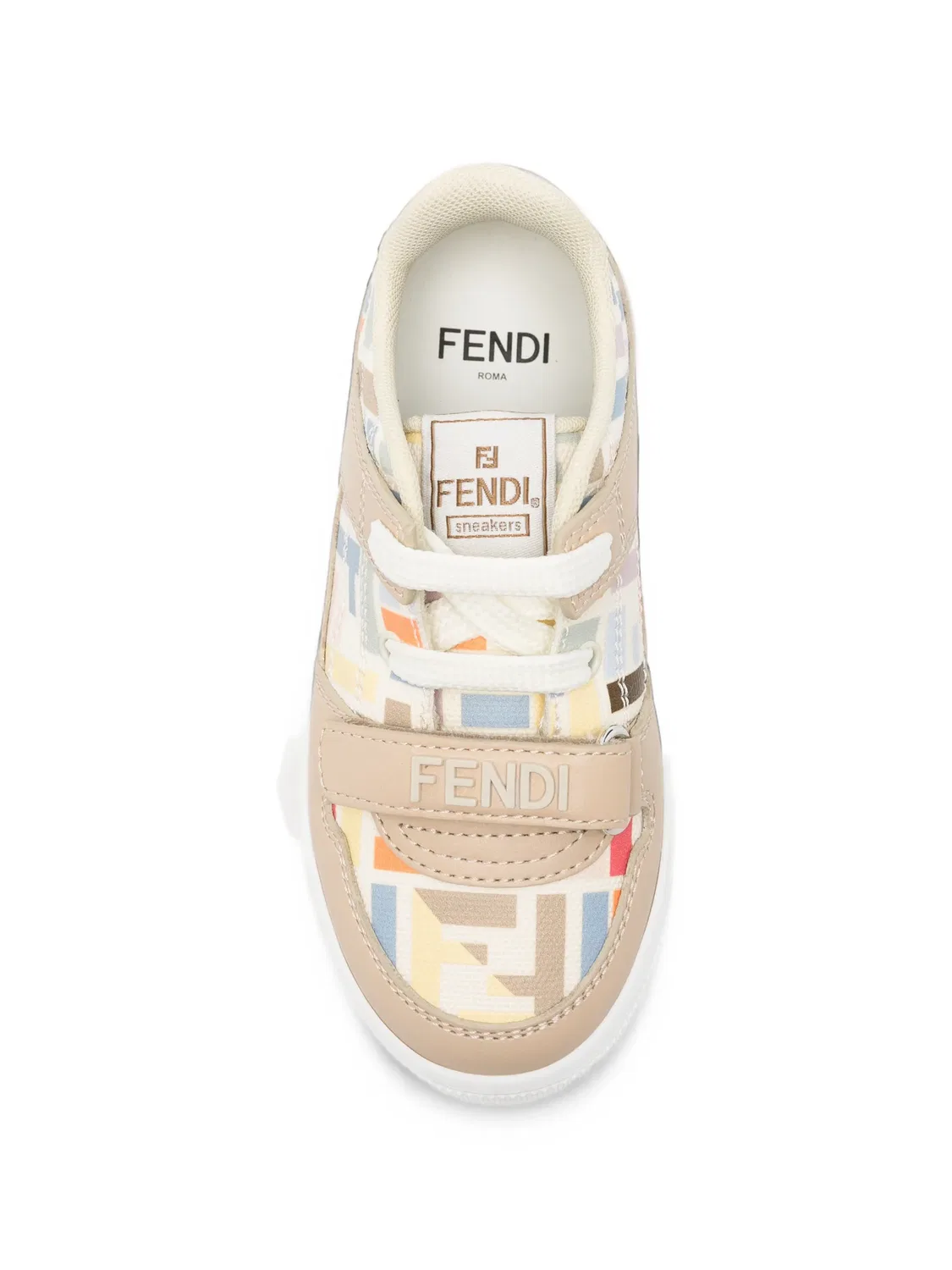 Кроссовки с ремешком на липучке и логотипом FF Fendi Kids, нейтральные цвета — фото 3