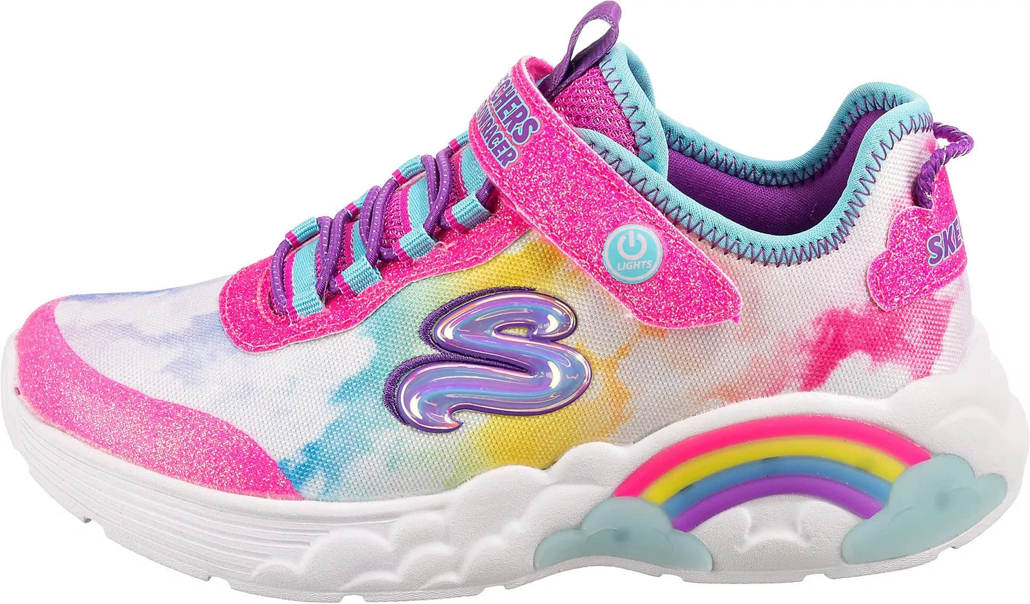 Детские кроссовки для девочек Skechers Sweetheart Lights-Shimmer S, Multi Mesh Pink Trim — фото 2