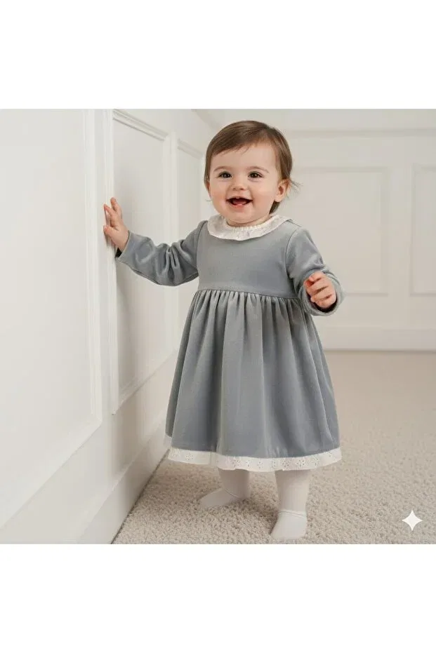 Детское платье для девочек с длинным рукавом Velvet baby dress Cassiope Baby, Sea Blue