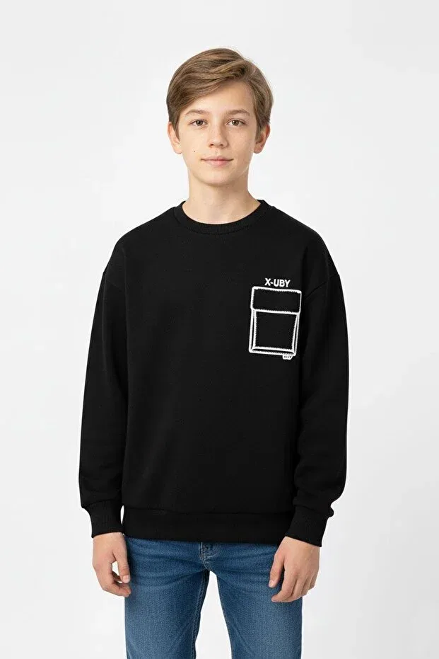 Детские свитшот для мальчиков оверсайз с карманом Newkids, Black