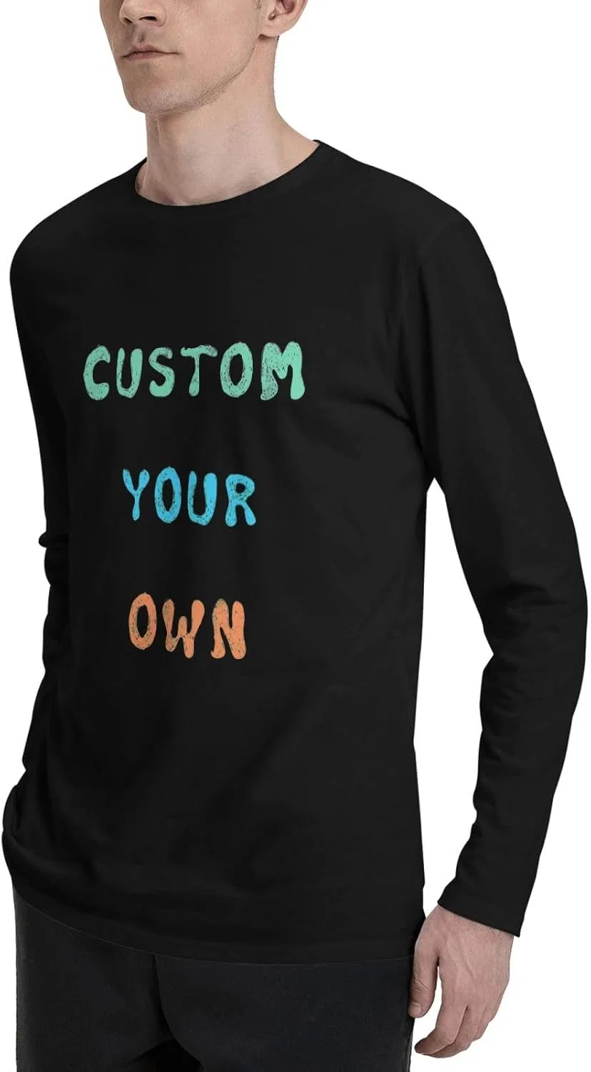 Мужская кастомная футболка с длинным рукавом Crew Neck Cotton, Black — фото 3