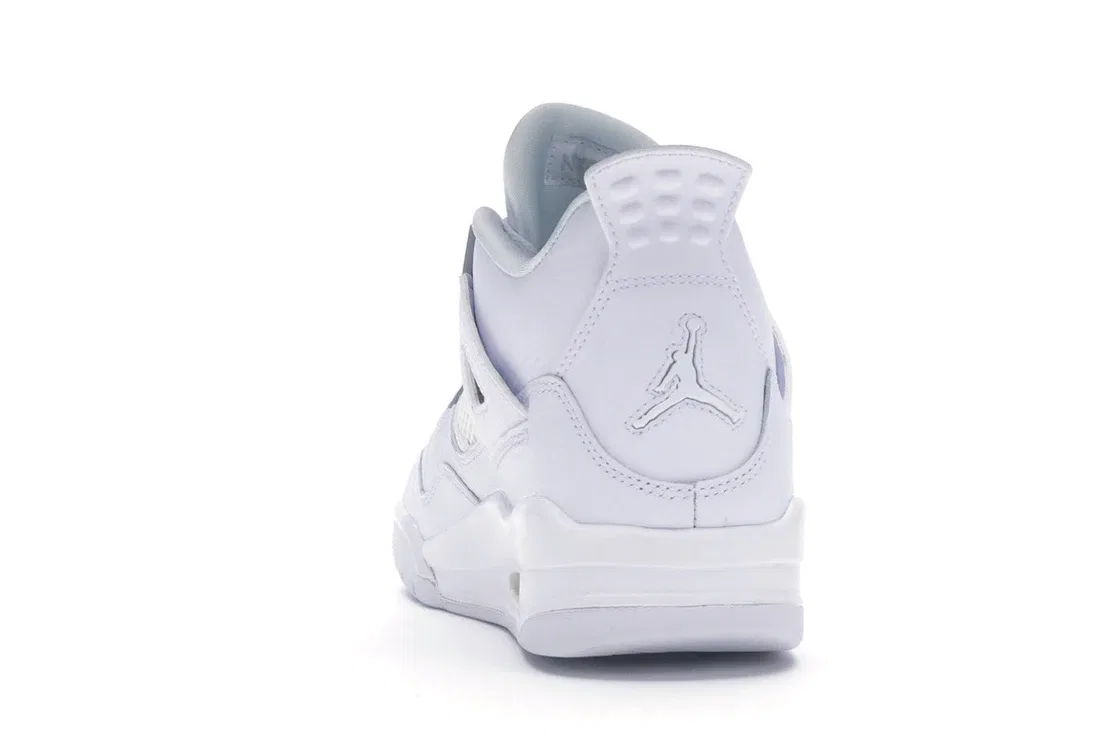 Детские кроссовки для мальчиков с кожаным верхом Jordan 4 Retro Pure Money Jordan, White/Metallic Silver-Pure Platinum — фото 4