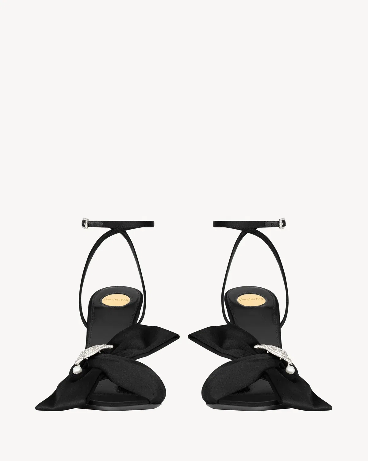 Босоножки DOVE из сатинового крепа с украшением из страз SAINT LAURENT, черный — фото 2