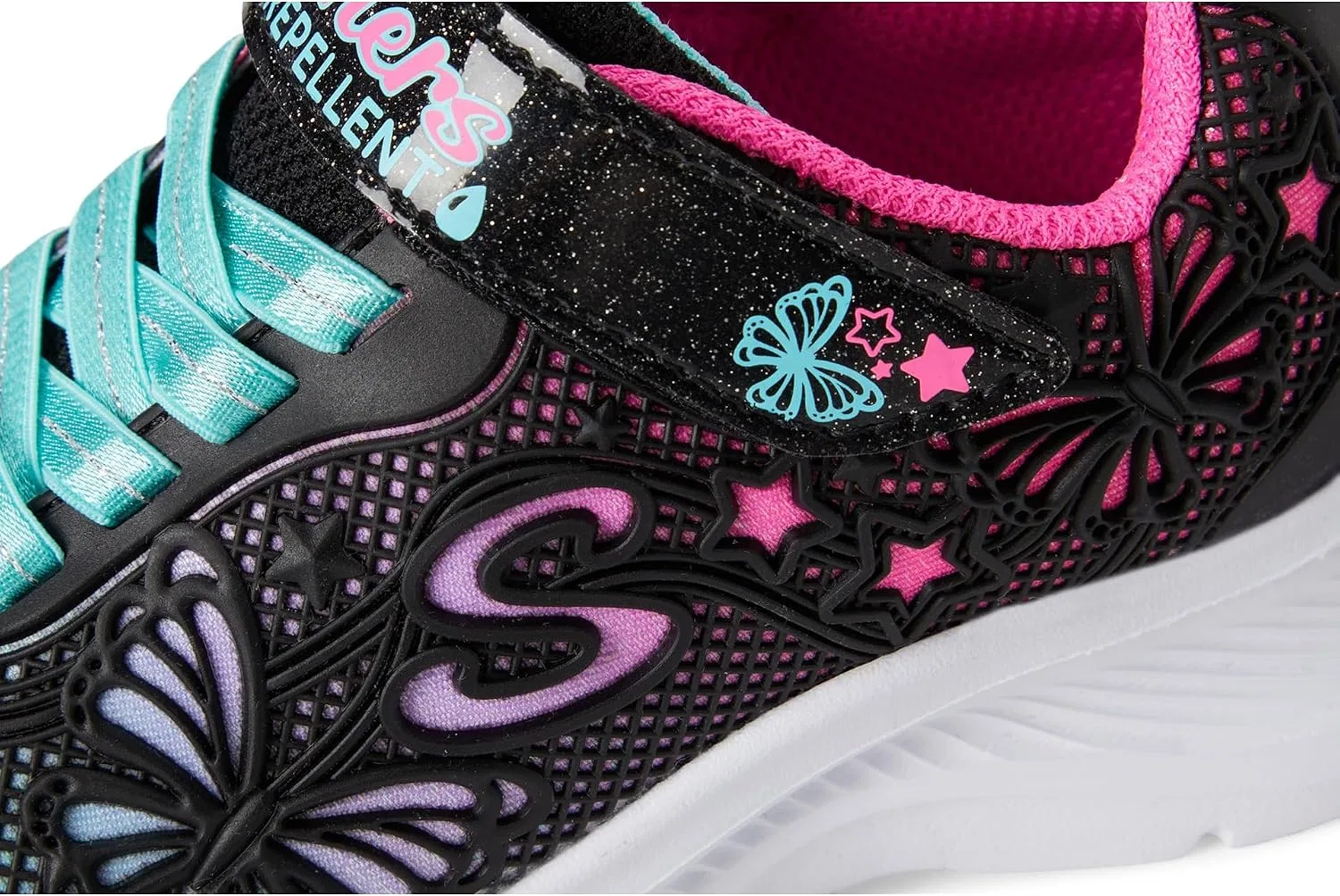 Детские кроссовки для девочек с принтом бабочки Jumpsters Butterfly Flush Skechers, Black/Multi — фото 2