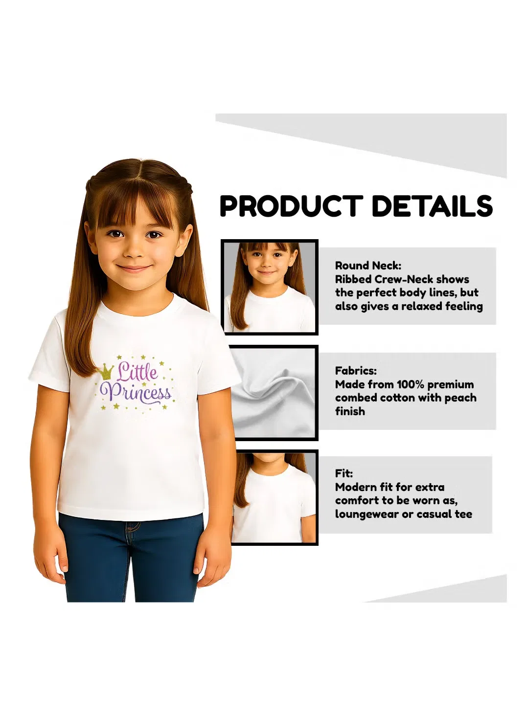 Футболка с принтом для девочки Daddy's Little Princess Printshop4Me, белый — фото 4