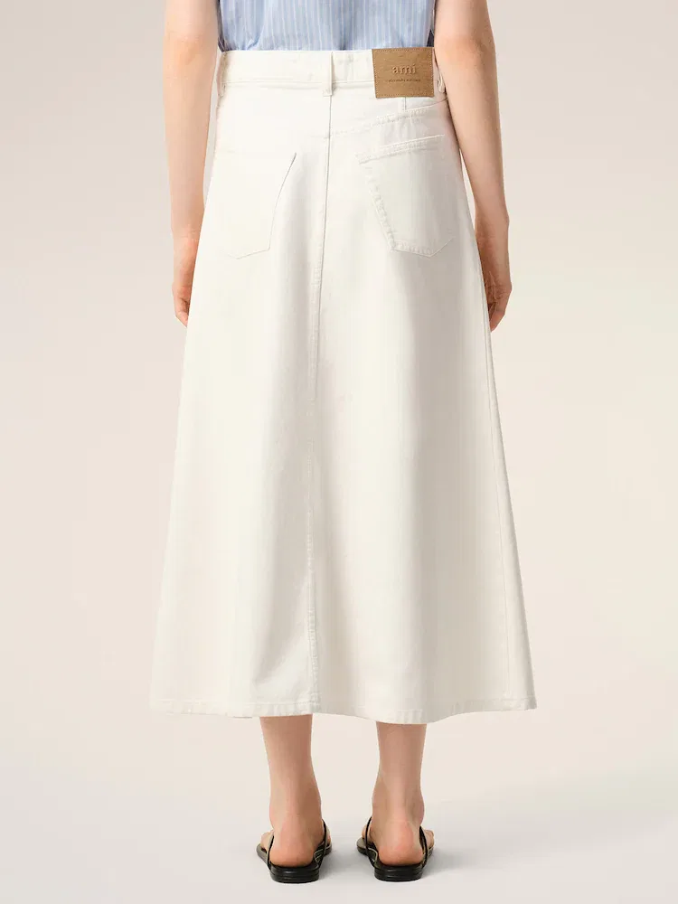 Юбка длинная хлопковая Long Skirt AMI PARIS, White — фото 3