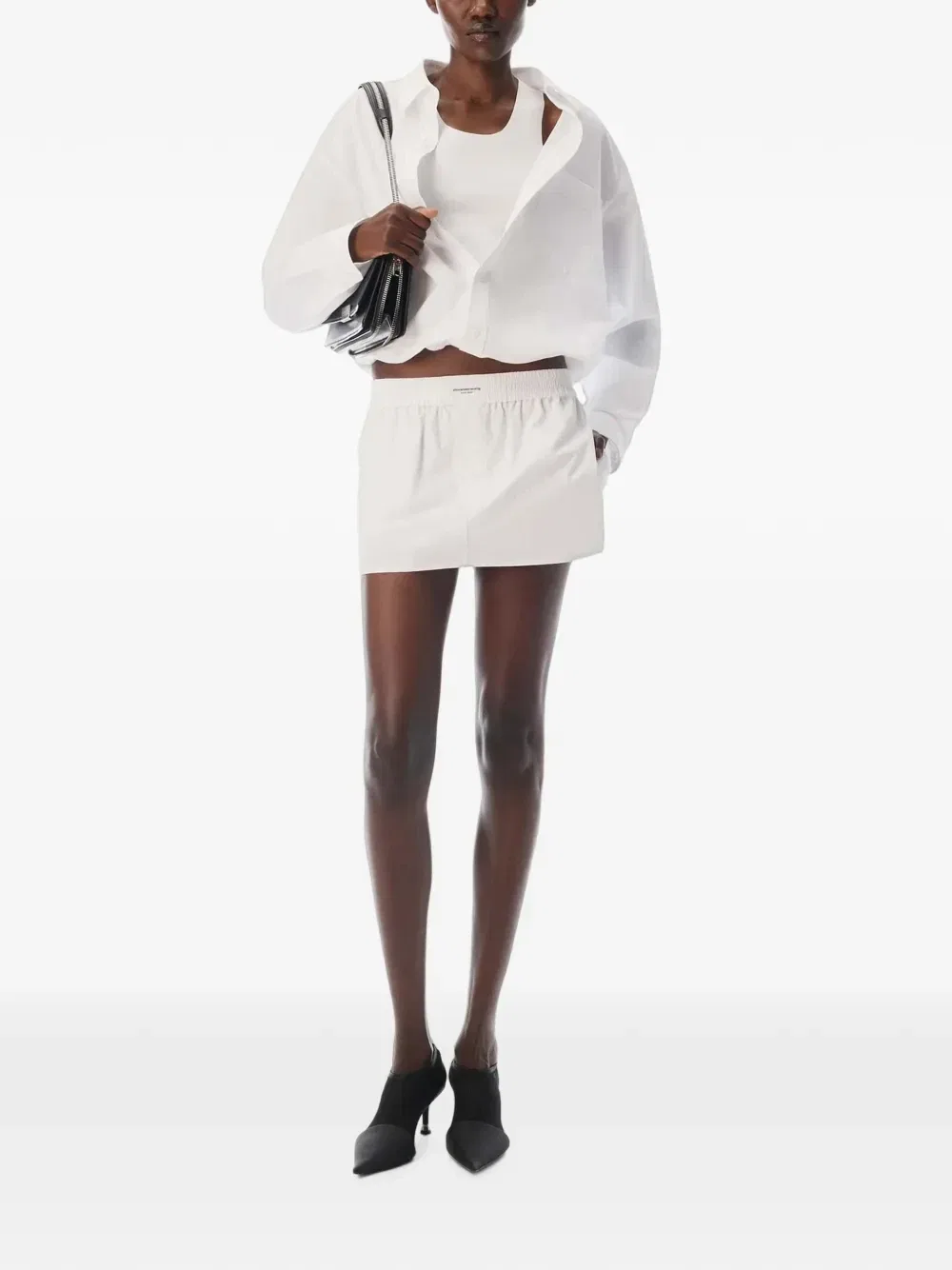 Многослойный укороченный топ на бретельках и рубашка Alexander Wang, белый — фото 2