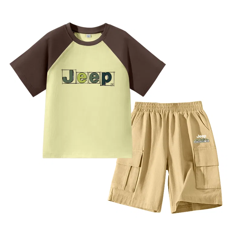 Детский спортивный костюм с принтом Jeep, Coffee/E Frame Plaid Letter-Khaki/E Small Logo K