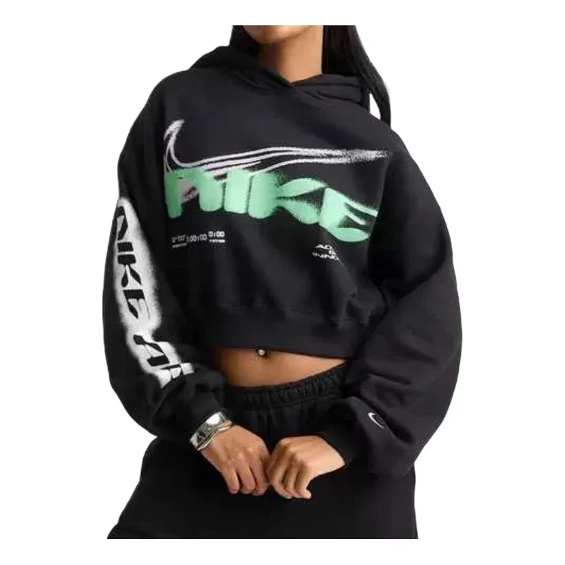 Женское худи Studio Fleece Medium Weight Cropped Oversized Hoodie 'Total Black Sail' Nike, Total Black/Sail