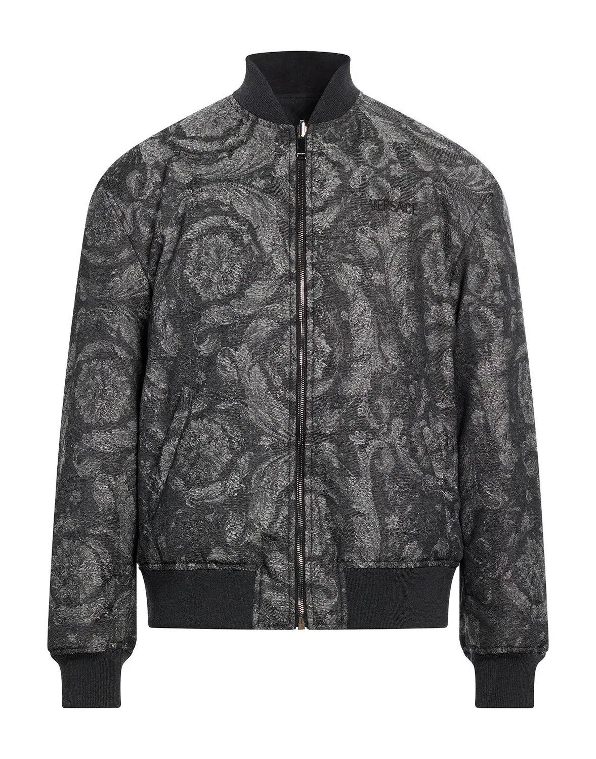 Мужская бомбер-куртка из шерсти с принтом Signature Charcoal Versace, темно‑серый