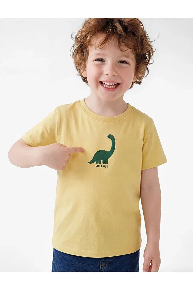 Детская футболка для мальчиков с принтом Cotton dinosaur printed green baby boy t-shirt 6smb10007tk Koton, Green