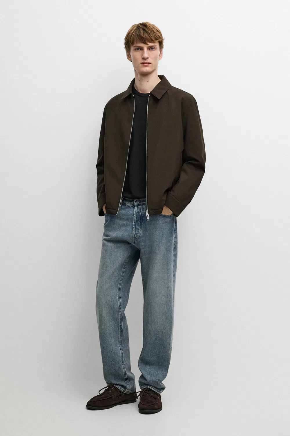 Куртка Massimo Dutti, легкая, с воротником, шоколадного цвета