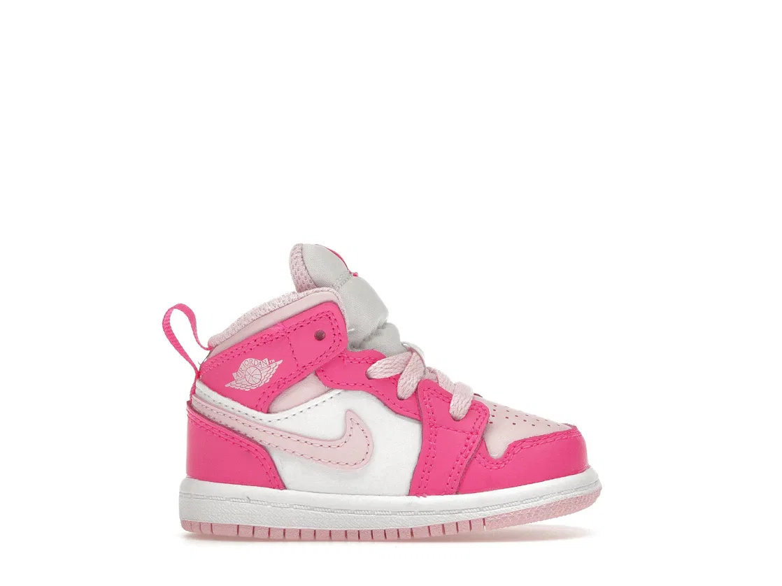 Детские кроссовки с высоким верхом Jordan 1 Mid, White/Medium Soft Pink/Fierce Pink