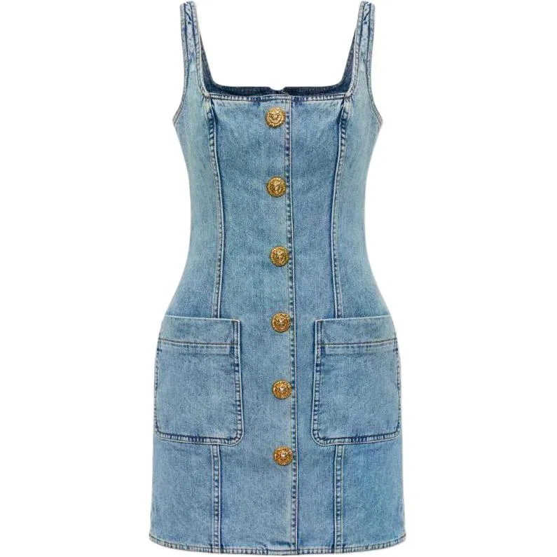 Женское платье-комбинация с бретельками Slip Dress SS26 BALMAIN, Blue
