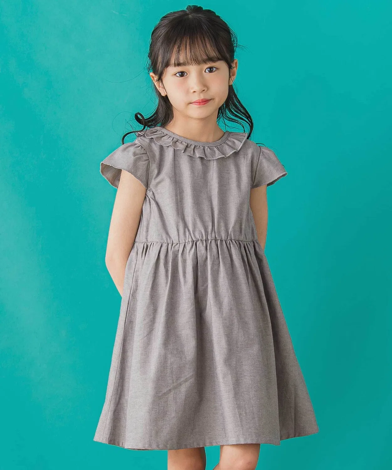 Детское платье для девочек с фриллами и кашкулем BeBe Petits Pois Vert, Grey