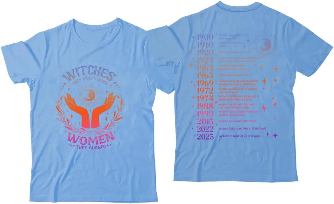 Unisex футболка с V-образным вырезом и принтом They Didn't Burn Witches They Burned Women, Sky Blue