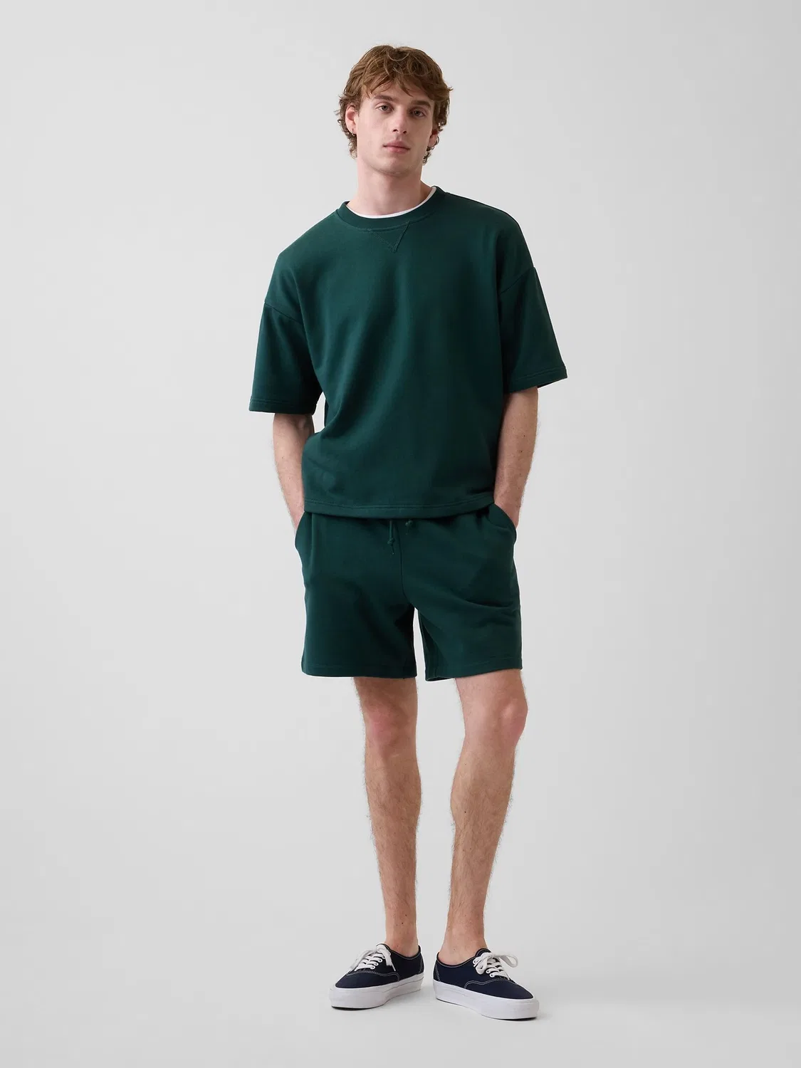 Шорты из тяжелого французского трикотажа Gap, зеленые — фото 4