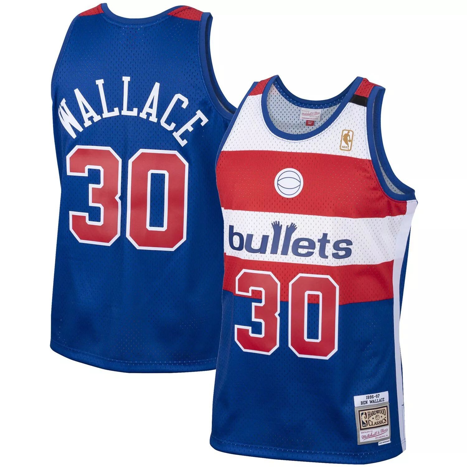 

Мужская майка Mitchell & Ness Ben Wallace Royal Washington Bullets 1996/97 Hardwood Classics Swingman