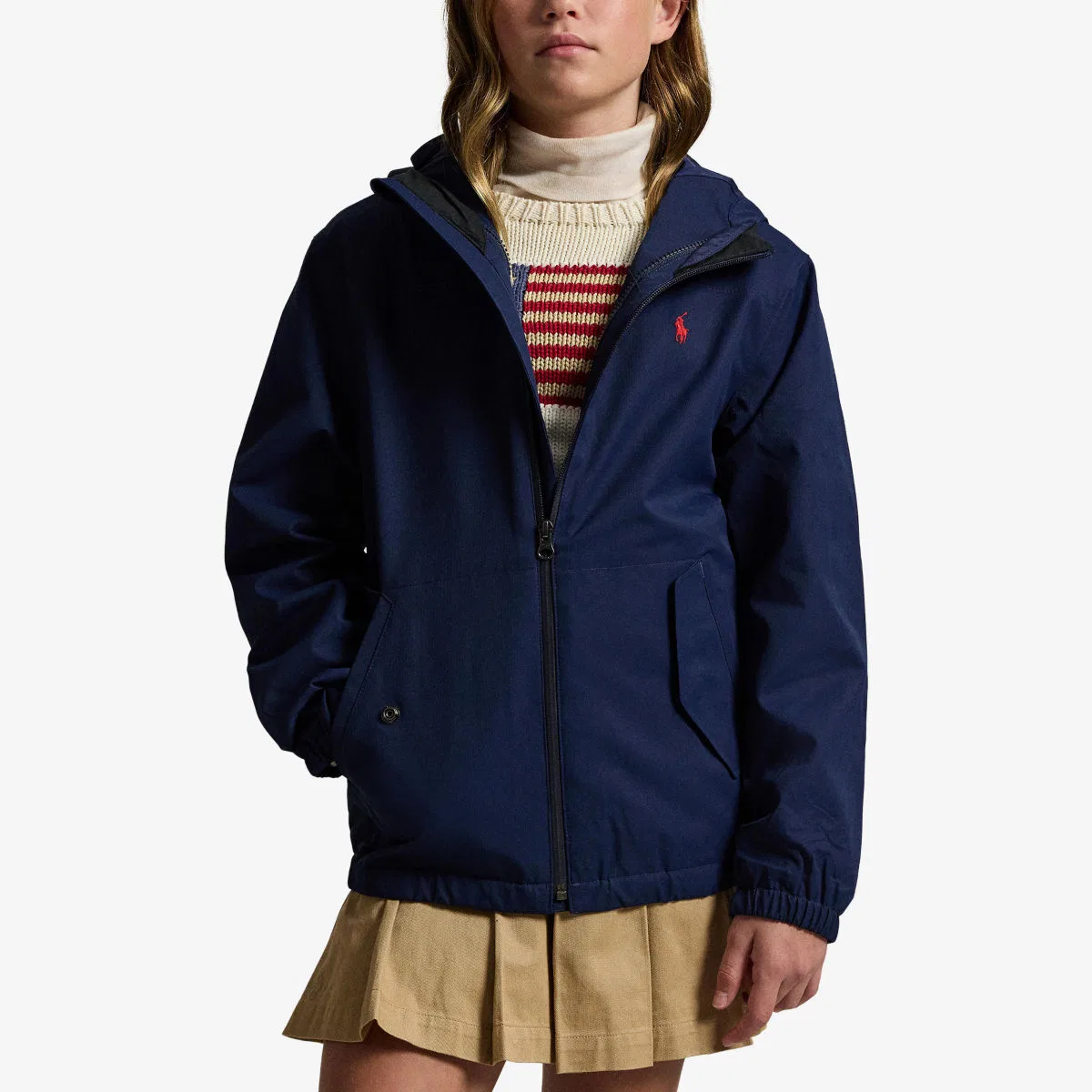 Детская тканая куртка с капюшоном и вышитым логотипом бренда Polo Ralph Lauren, темно-синий — фото 3