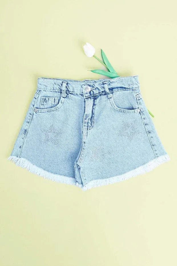 Детские шорты для девочек с принтом Star Stone Tasseled Fulla Moda, Ice Blue